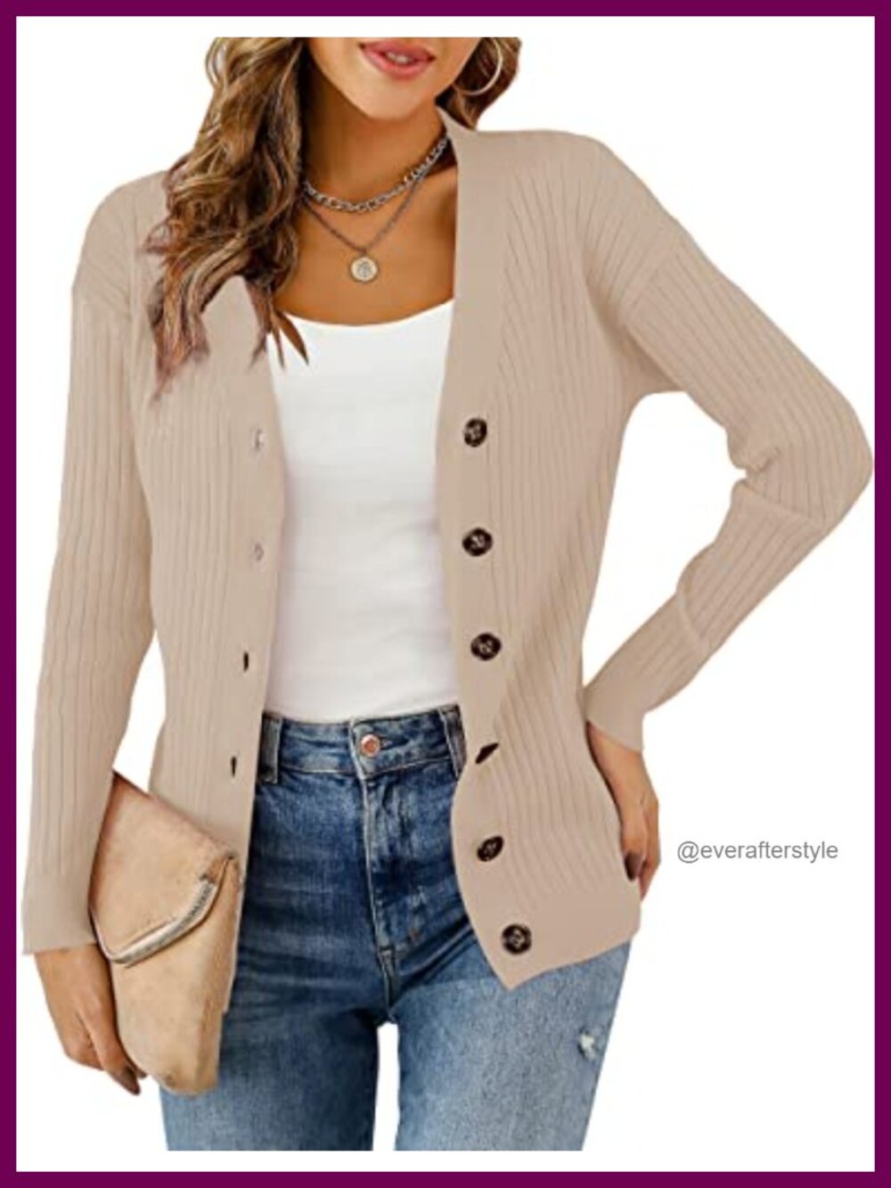 Rib Knit Button Front Cardigan Sweater Long Sleeve V Neck